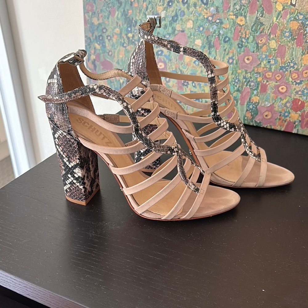 SCHUTZ Women's Snakeskin Multi-Strap Heels